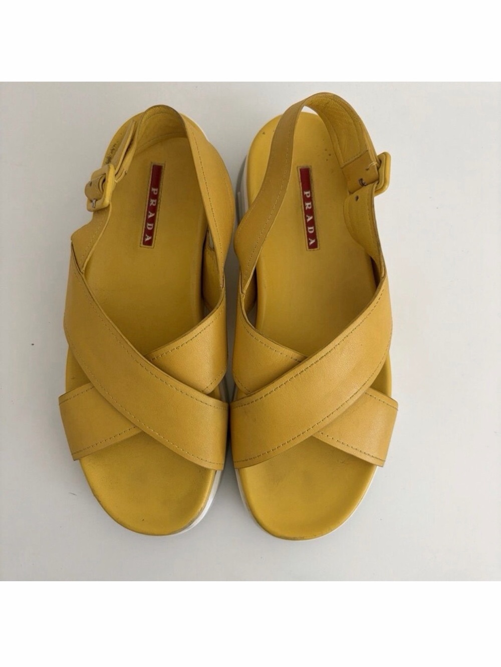 PRADA Yellow Leather Slingback Crossover Platform Sandals 39.5 / 9.5 - Picture 2 of 12